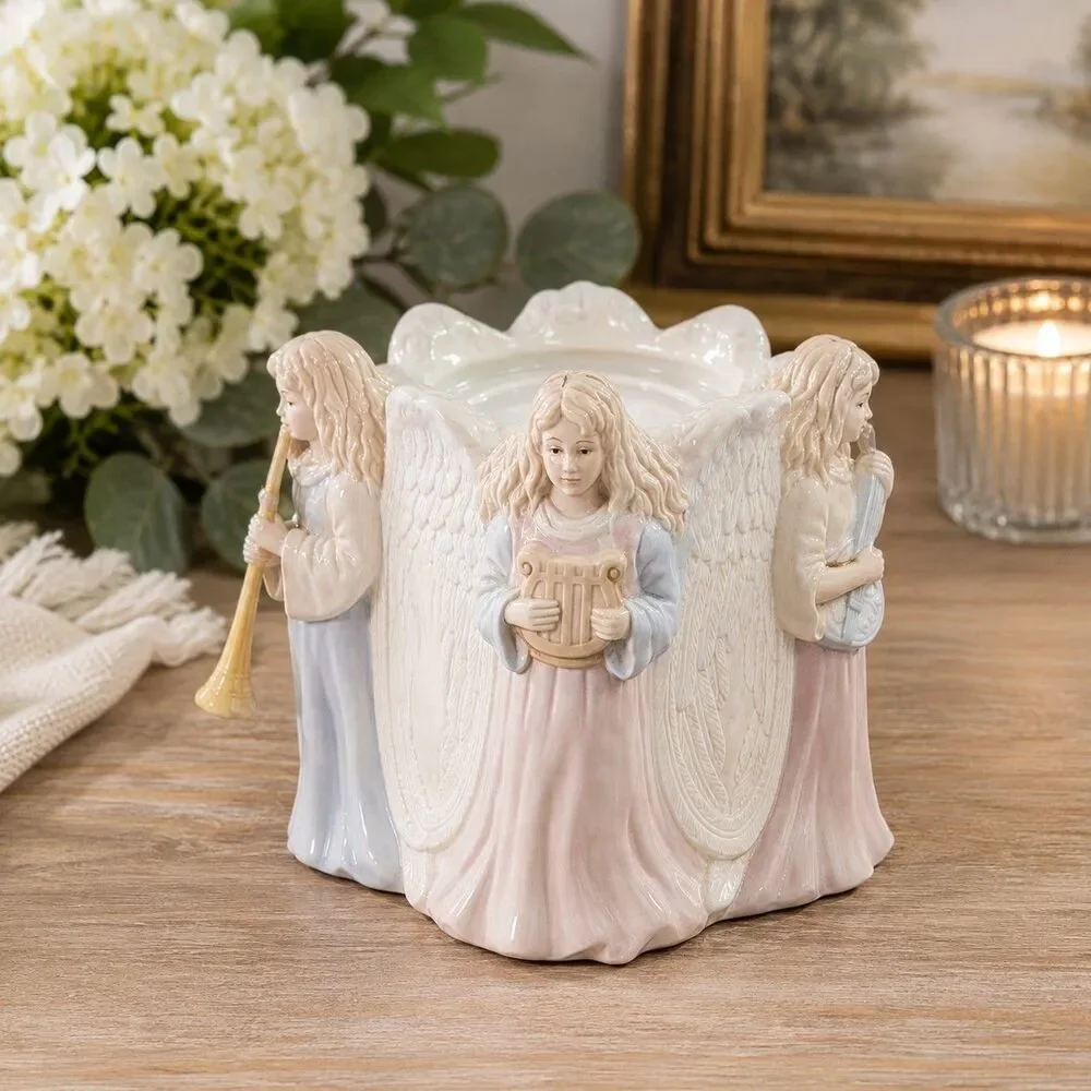 Ceramic Angel Choir Candle Holder Figurine Votive Tealight Pastel Color